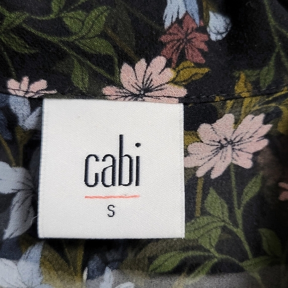 Cabi Women's Floral Sheer Button Up Ruffle Collar Blouse - Black and Blue-Size S - Picture 4 of 10